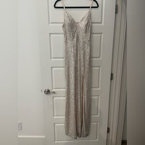 Silver Sequin Gown with Slit